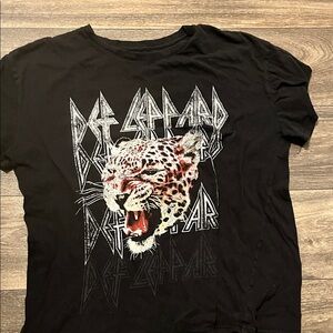 Black Graphic Tee with Leopard Design